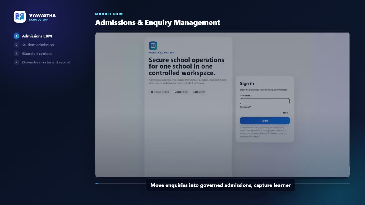 Vyavastha Admissions and Enquiry Management interface