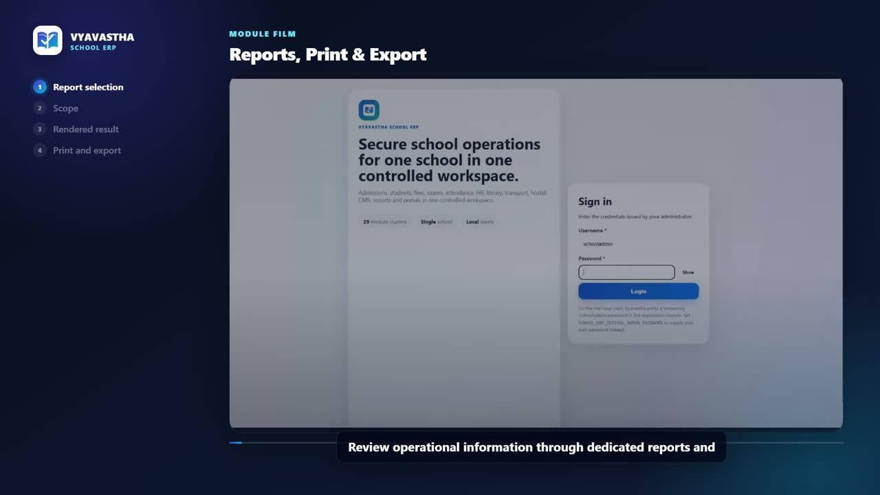 Vyavastha Reports Print and Export interface